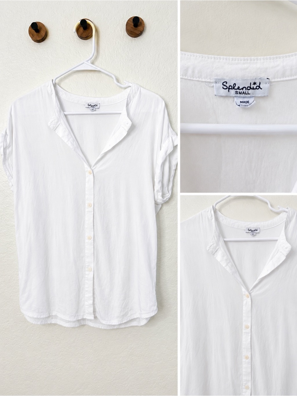 Splendid White Short Sleeve Button-Up Shirt